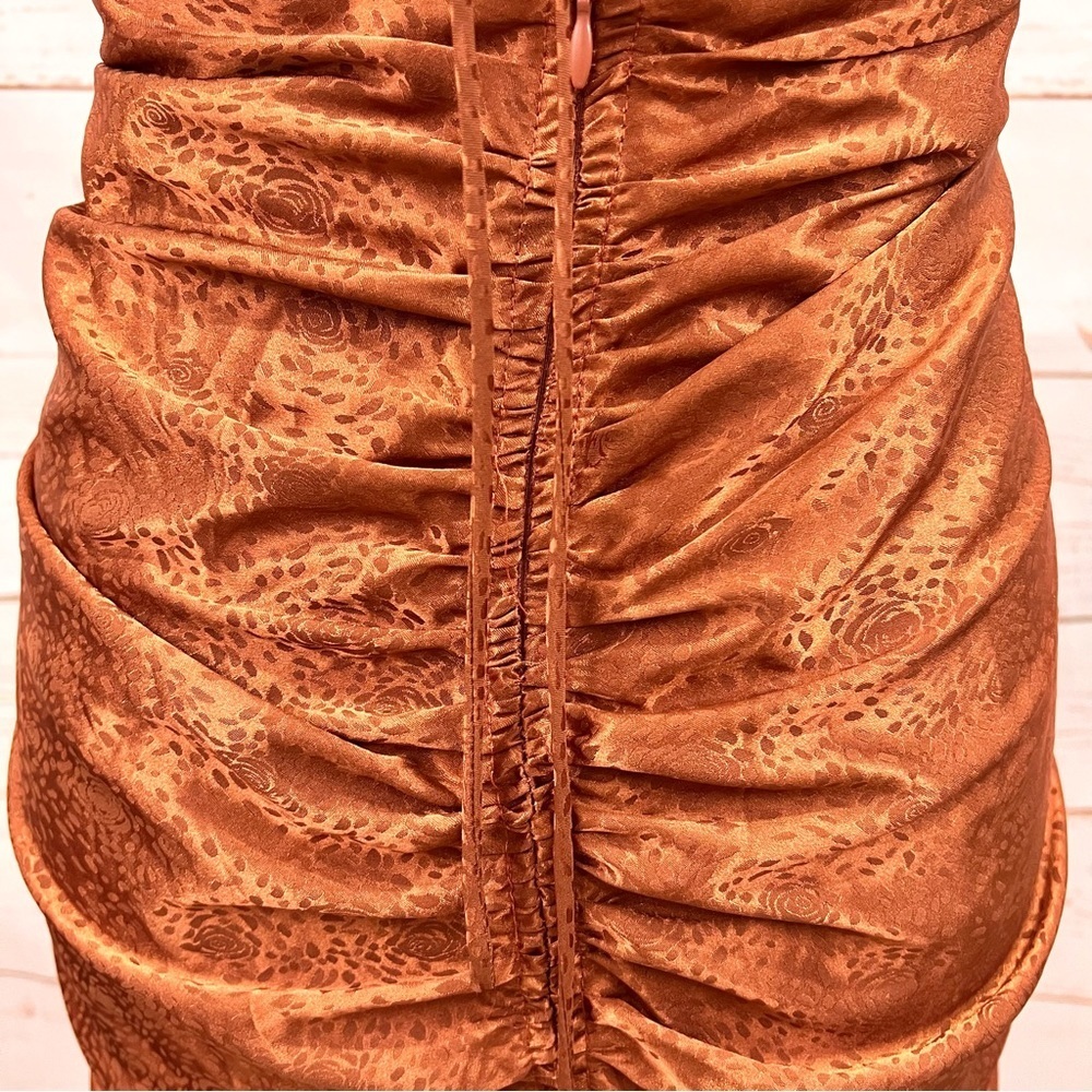 Astr Cinched Open Back Satin Copper Rust Floral R… - image 8